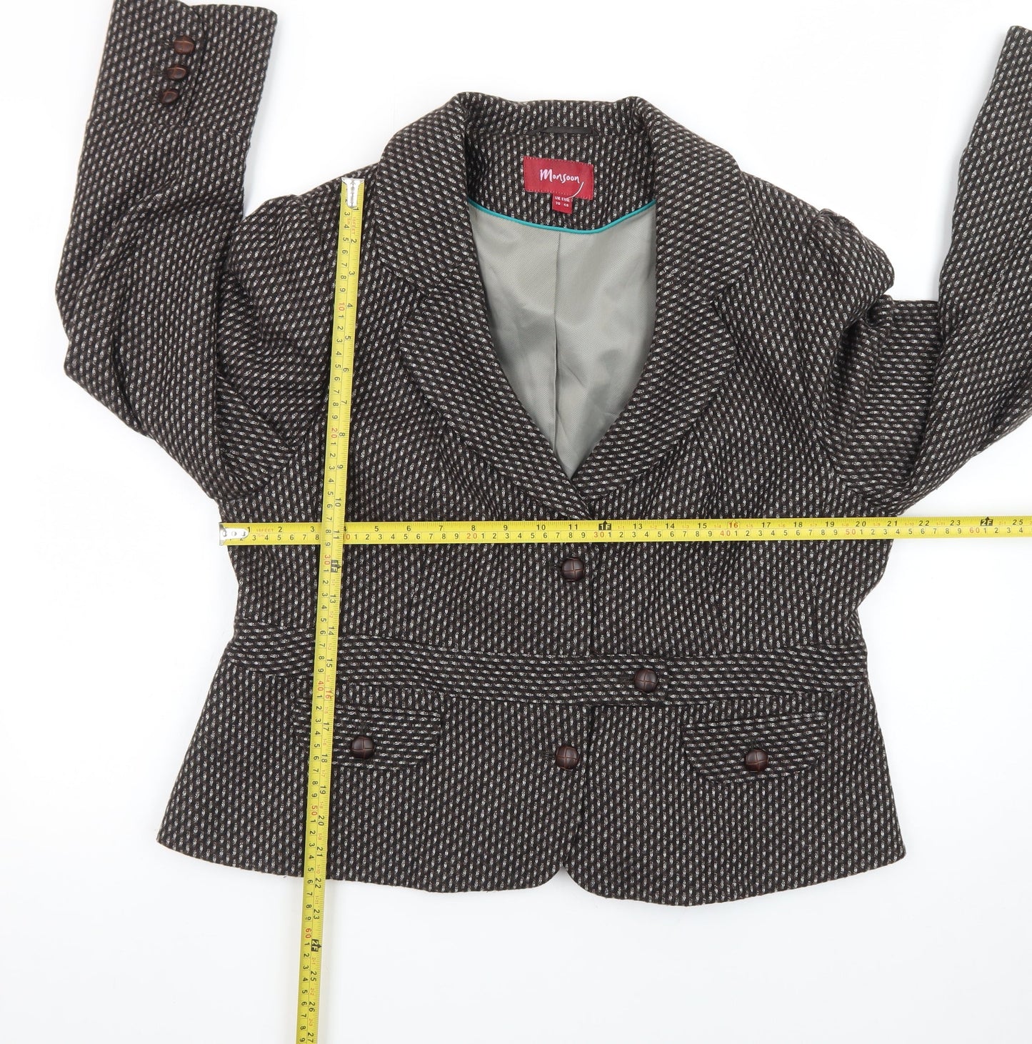 Monsoon Womens Brown Wool Blend Suit Jacket UK 20 Classic Blazer