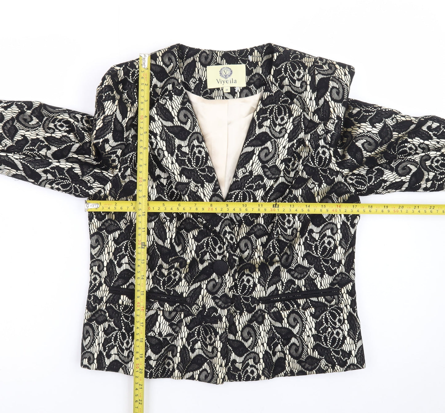 Viyella Womens Black Lace Patterned Suit Jacket UK 10 Classic Fit