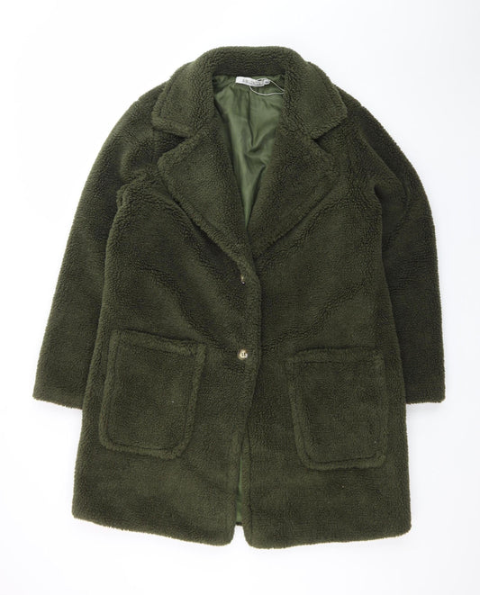 GINI LONDON Women Green Mid-Length Fleece Coat M