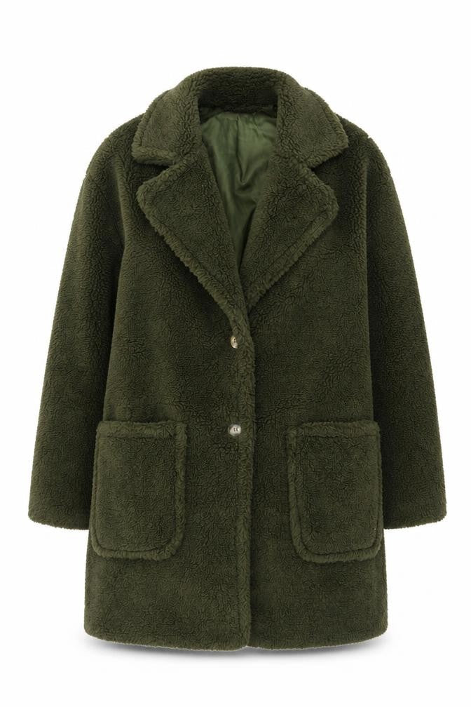 GINI LONDON Women Green Mid-Length Fleece Coat M