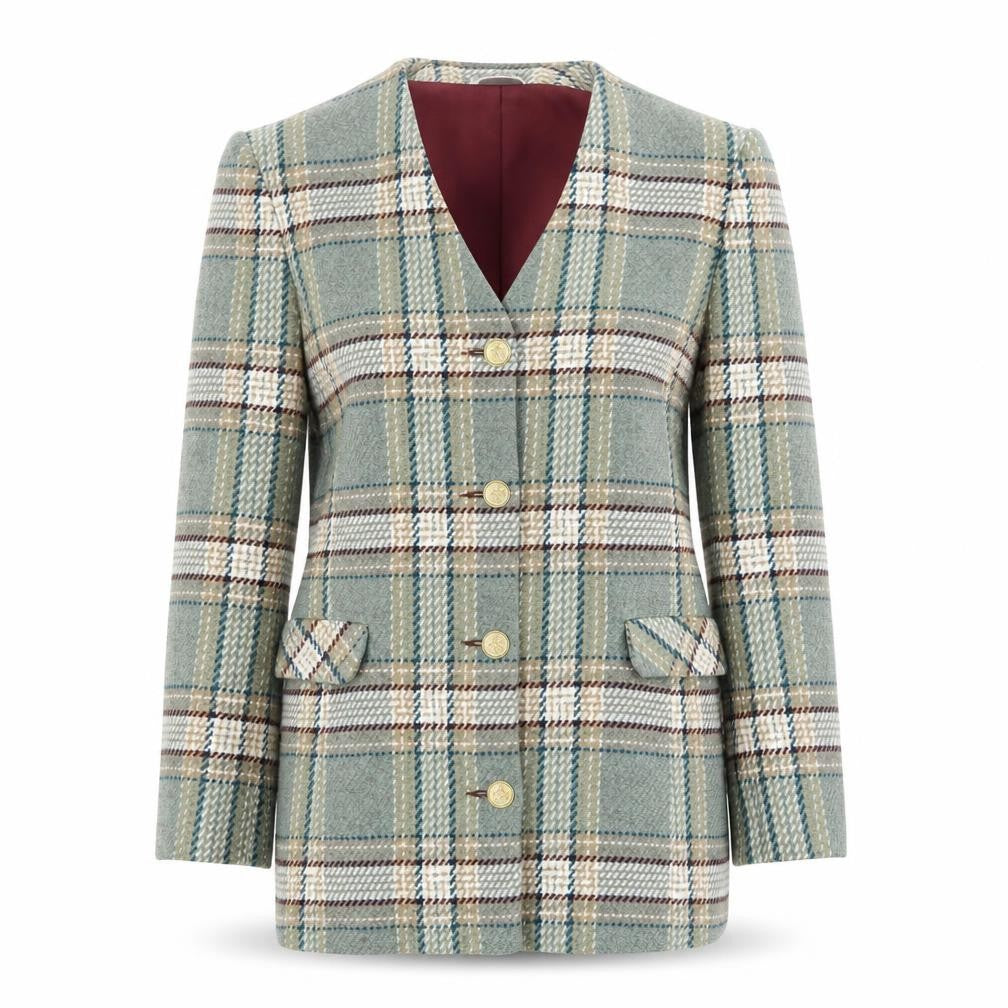 Watercolours Women's Green Checked Wool Blend Blazer Size 12