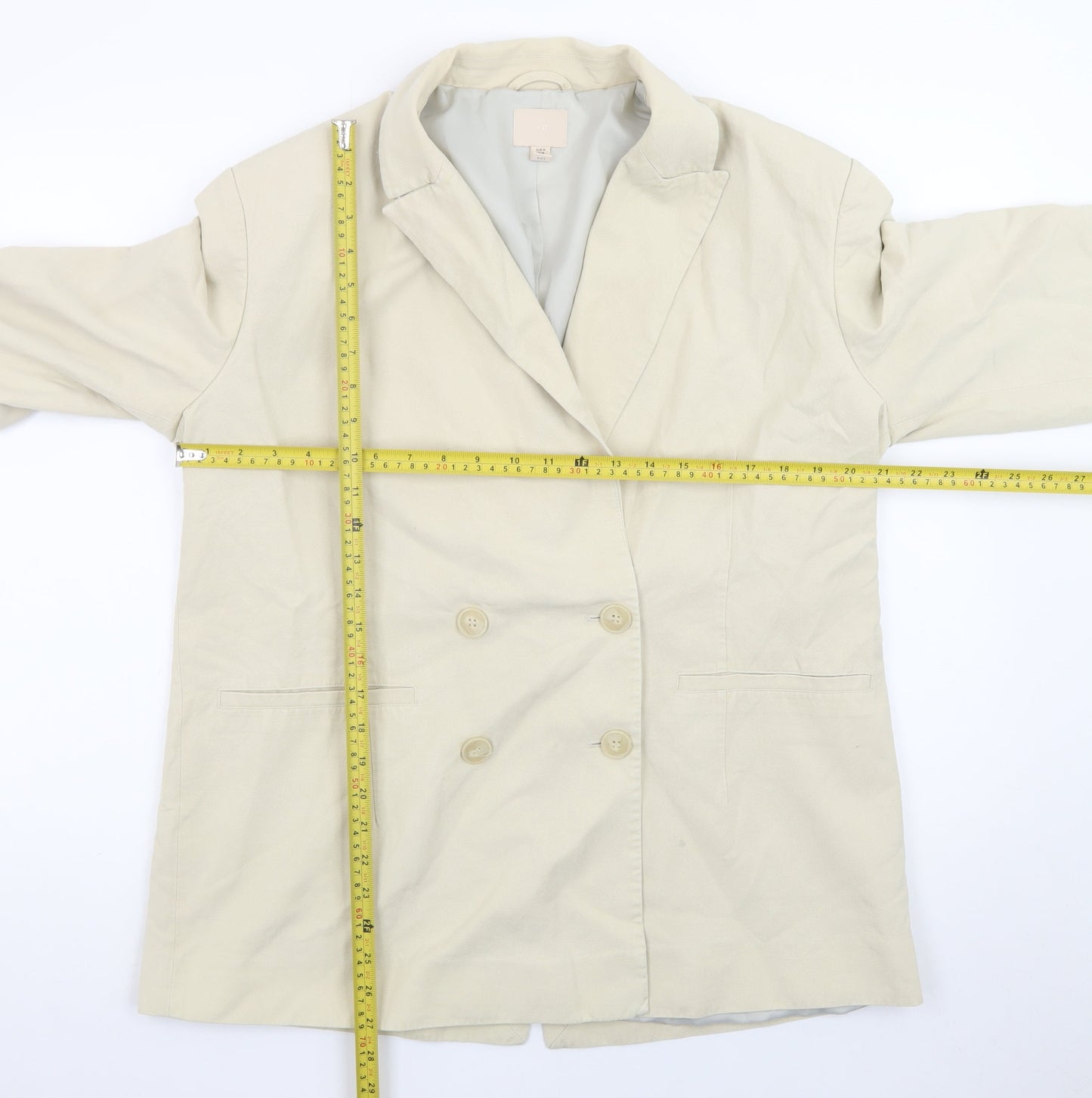 H&M Women's Beige Double-Breasted Blazer Size 12 Regular Fit