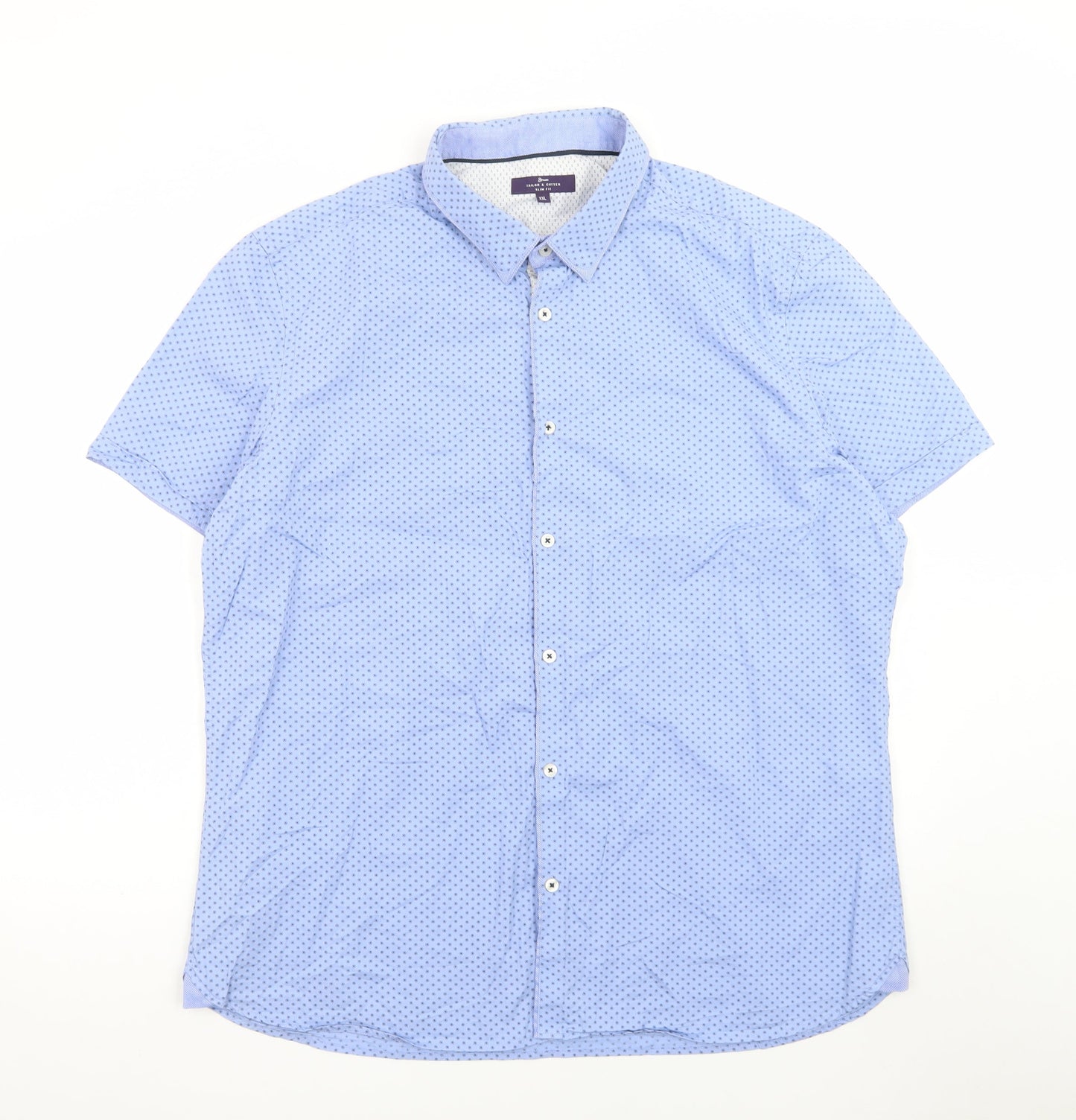 Tailor & Cutter Men's Blue Slim Fit Short Sleeve 2XL Button-Up Shirt