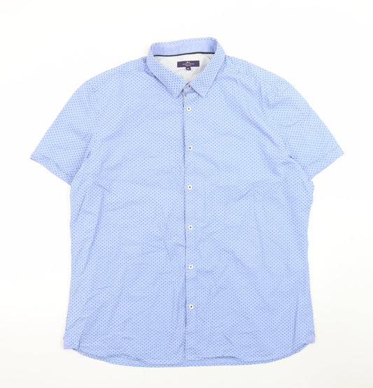Tailor & Cutter Men's Blue Slim Fit Short Sleeve 2XL Button-Up Shirt