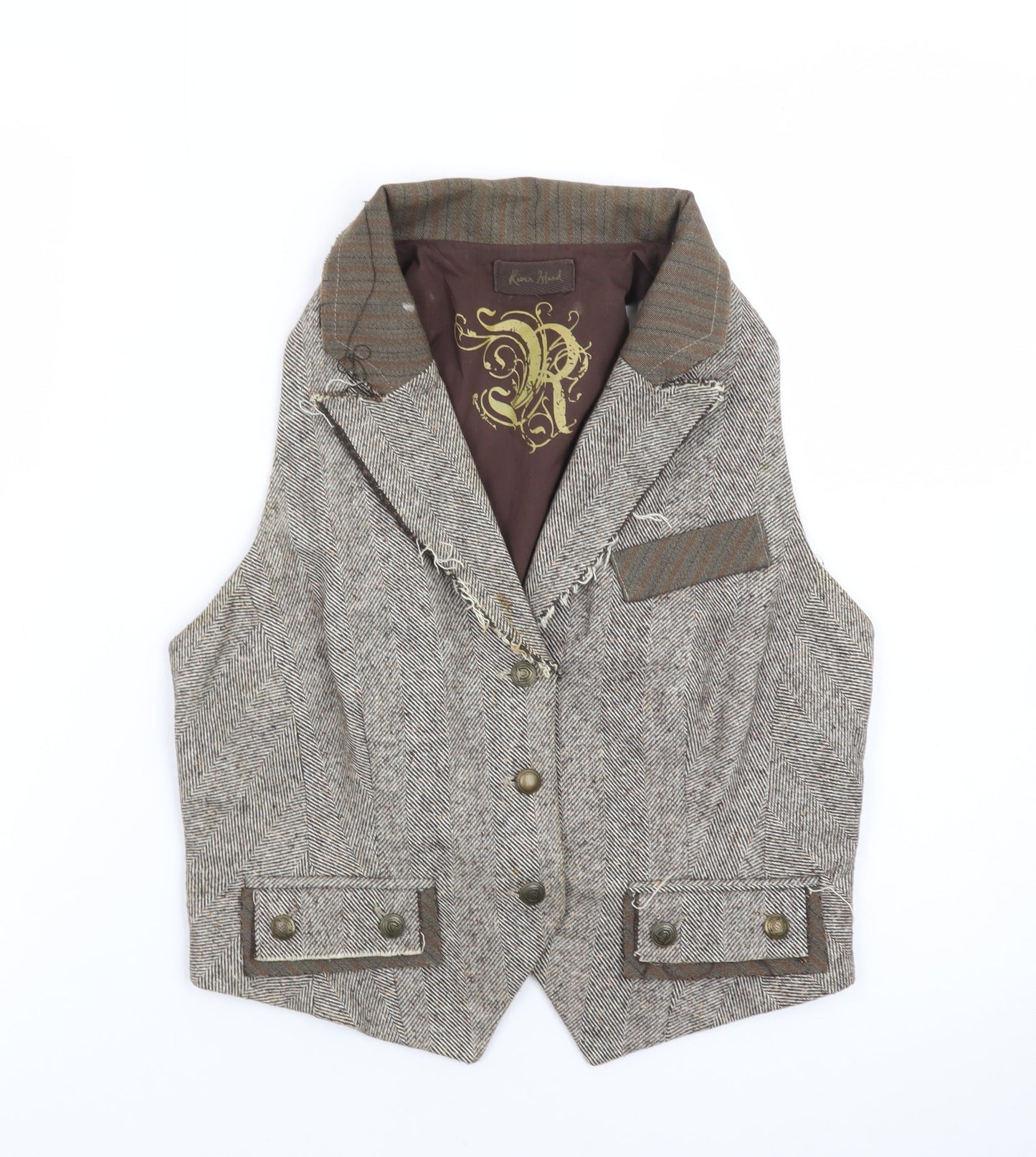 River Island Women's Brown Tweed Sleeveless Herringbone Vest UK 12