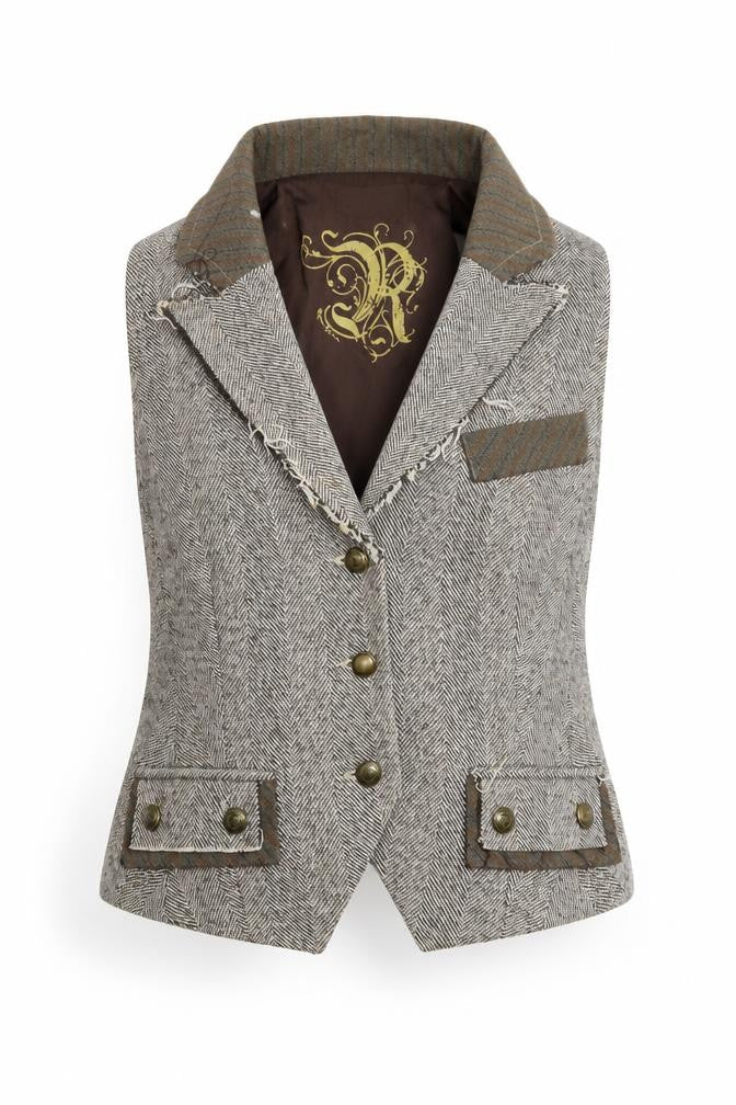 River Island Women's Brown Tweed Sleeveless Herringbone Vest UK 12