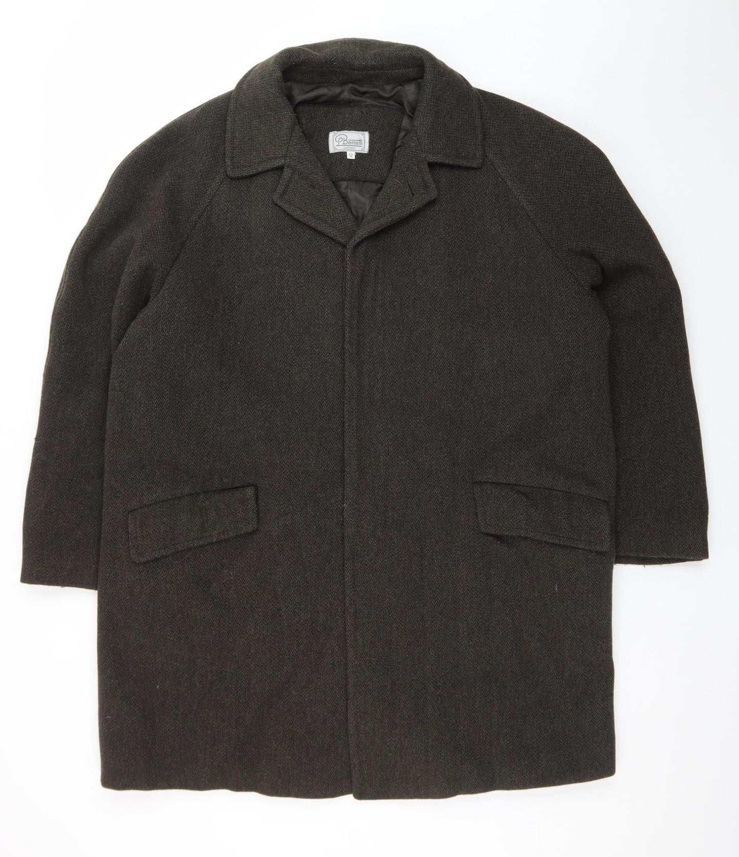 P Berretti Men's Brown Wool Overcoat Size 52 (42in) Lined Classic Style