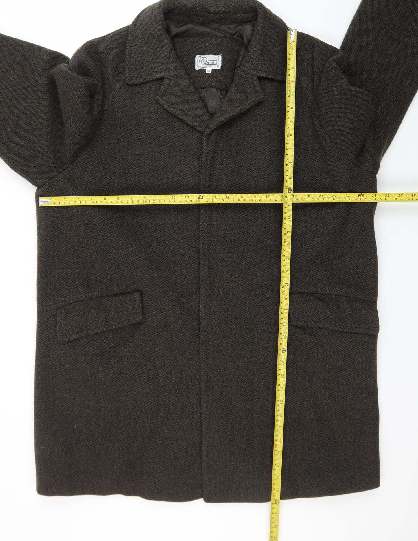 P Berretti Men's Brown Wool Overcoat Size 52 (42in) Lined Classic Style