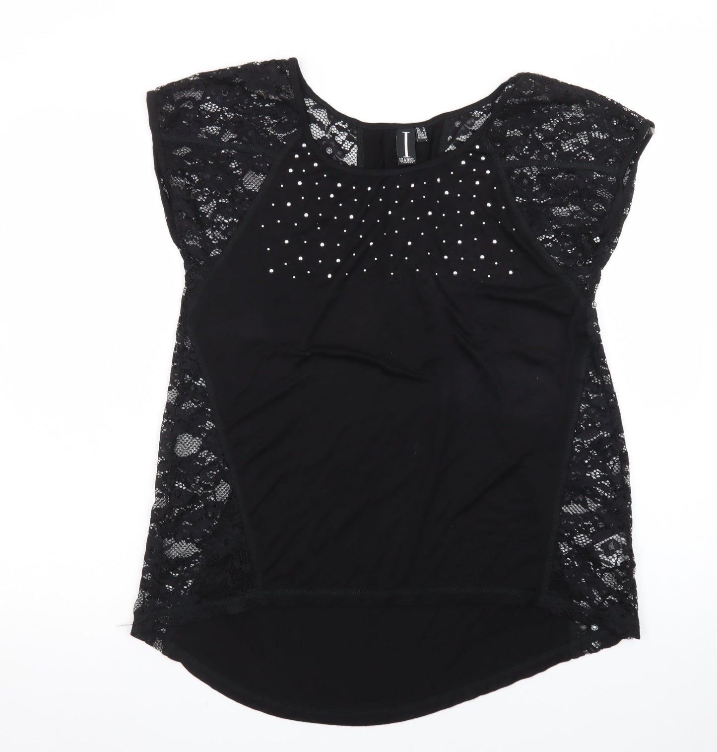Izabel London Women's Black Lace Studded Blouse Size 12