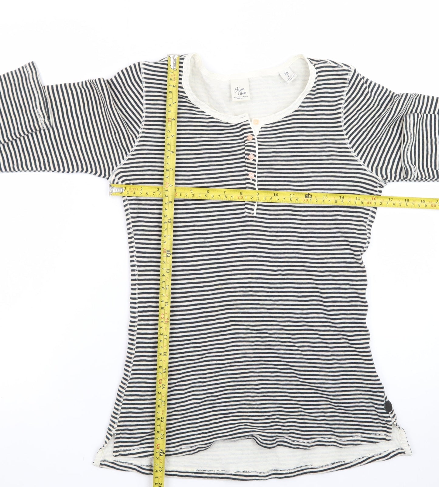 Scotch & Soda Women's Black Striped Cotton Henley Top Size S