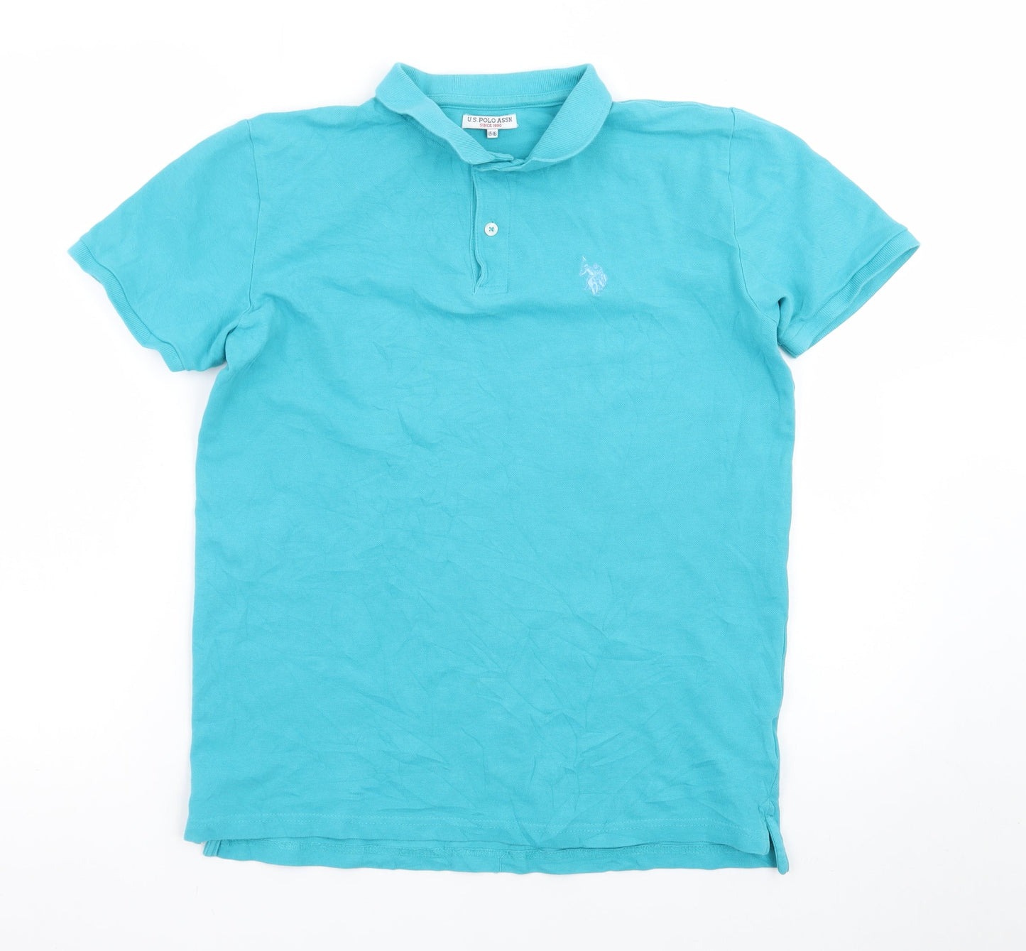 U.S. Polo Assn. Boys Blue 15-16 Years Cotton Short Sleeve Polo Shirt