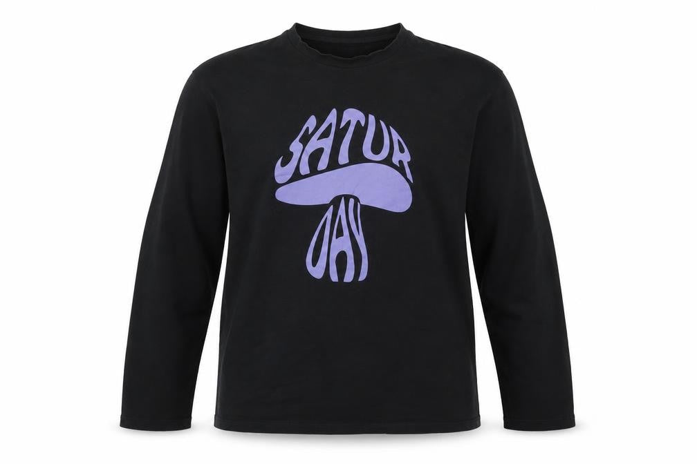 Saturday by Megan Ellaby Men's Black Graphic Long Sleeve T-Shirt M