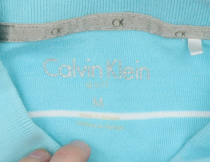 Calvin Klein Men’s Blue Striped Polo Shirt Size M Cotton Blend