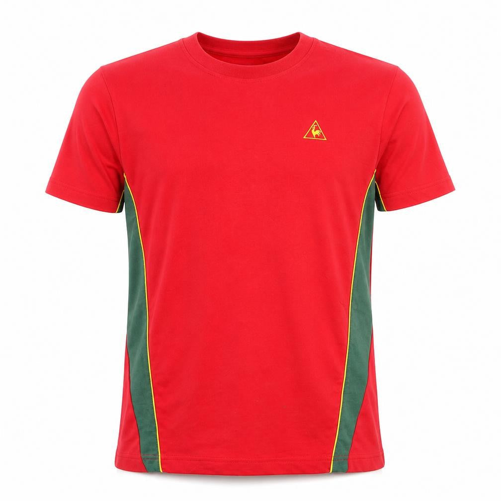 Front view of Le Coq Sportif Men's Red Portugal Graphic Crew Neck T-Shirt, size S
