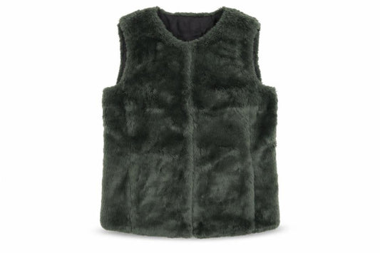 ONLY Women's Green Faux Fur Waistcoat Size M Sleeveless Gilet