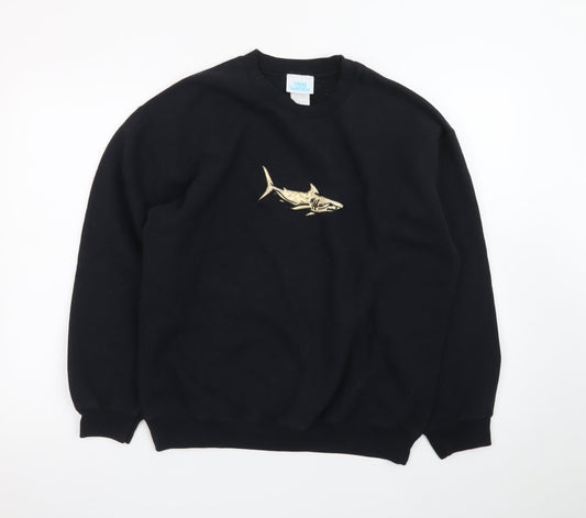 Emma Warren Men's Black Shark Embroidered Crew Neck Sweatshirt M