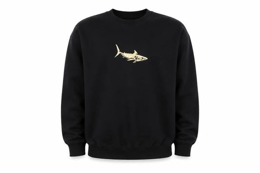Emma Warren Men's Black Shark Embroidered Crew Neck Sweatshirt M