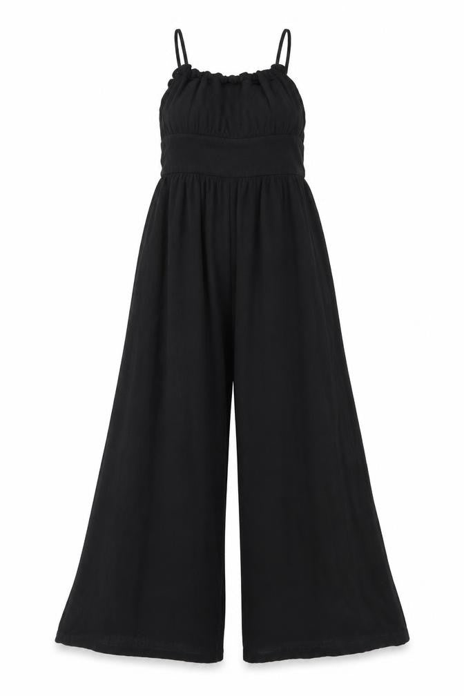 Front view of ASOS DESIGN Women's Black Cotton Wide Leg Jumpsuit, size 6