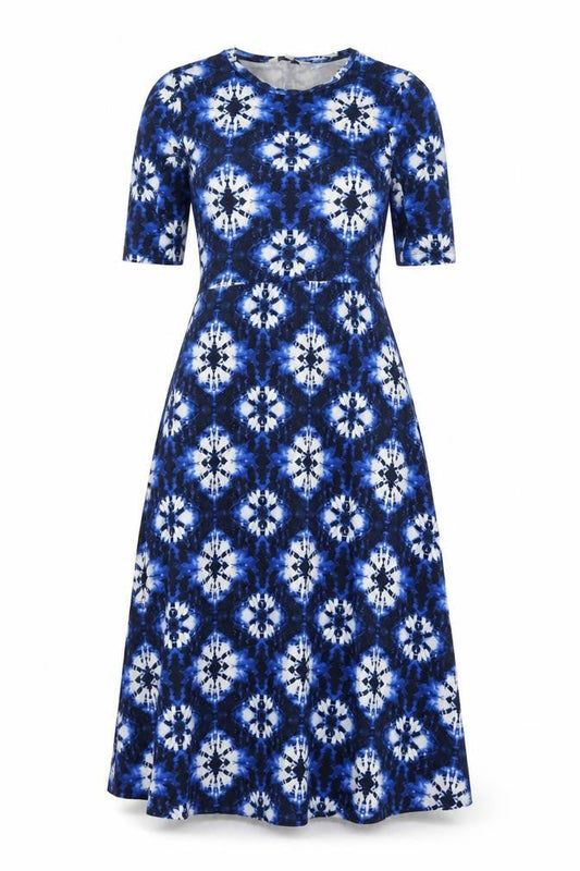 Marks & Spencer Womens Blue Tie Dye Midi A-Line Dress Size 10
