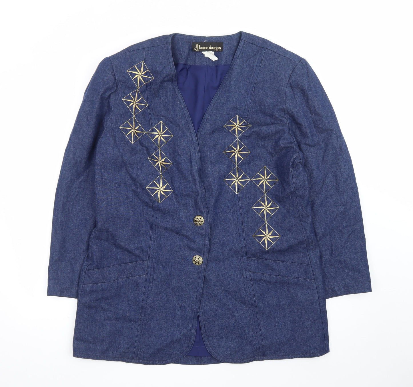 Lucien Daumois Women Blue Cotton Embroidered Blazer Size 14