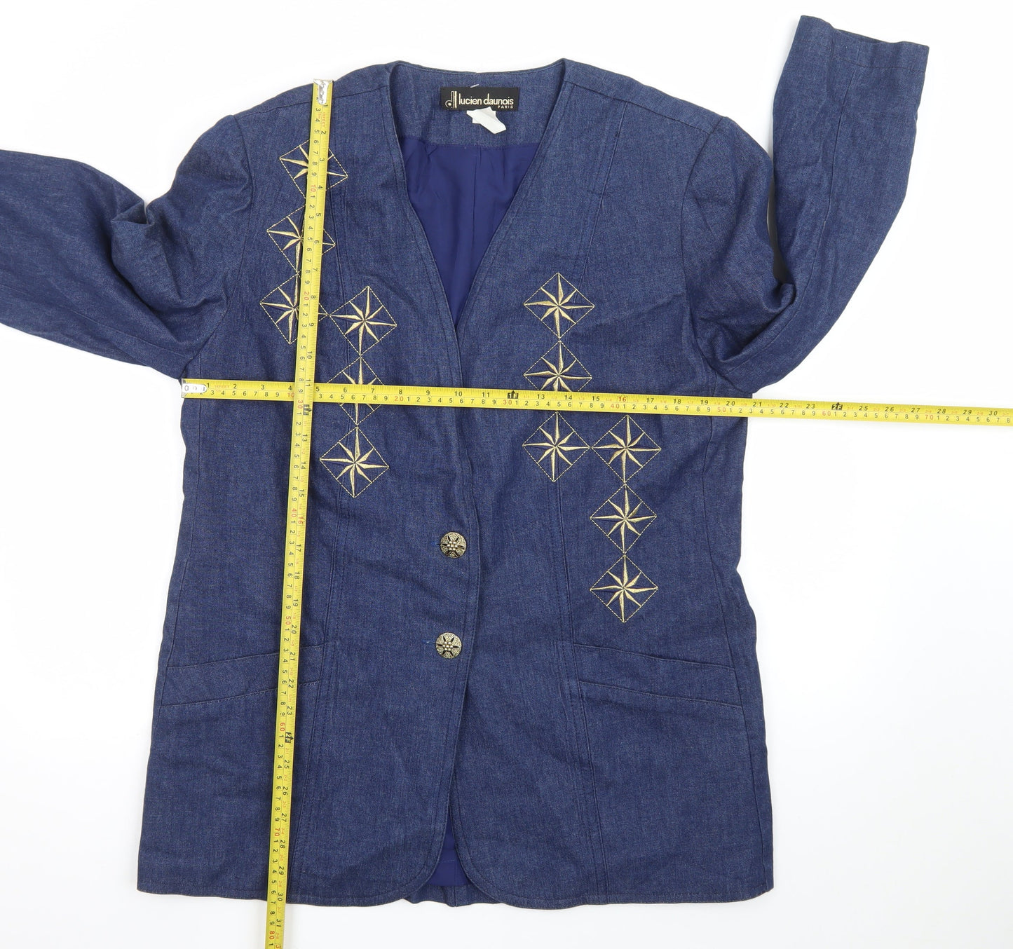 Lucien Daumois Women Blue Cotton Embroidered Blazer Size 14
