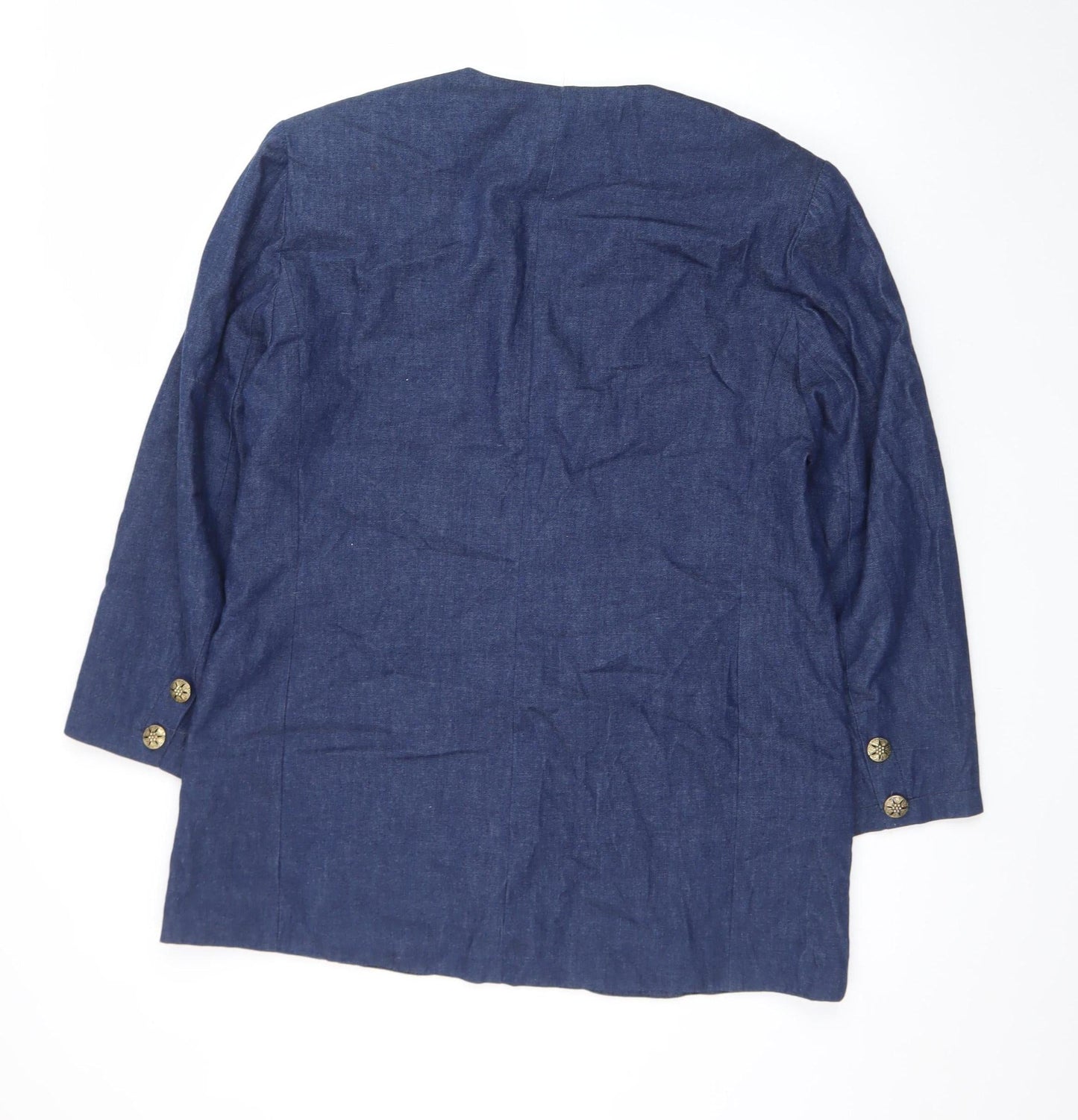 Lucien Daumois Women Blue Cotton Embroidered Blazer Size 14