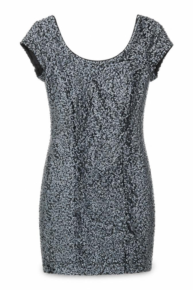 H&M Divided Women’s Silver Sequin Bodycon Short Sleeve Dress Size 10