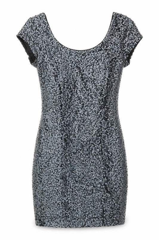 H&M Divided Women’s Silver Sequin Bodycon Short Sleeve Dress Size 10