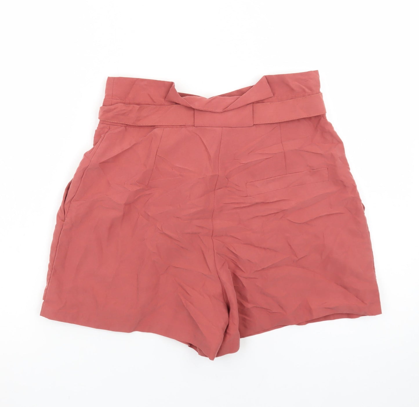 Monki Women’s Pink Paperbag Shorts Size 10 High Waist Belted
