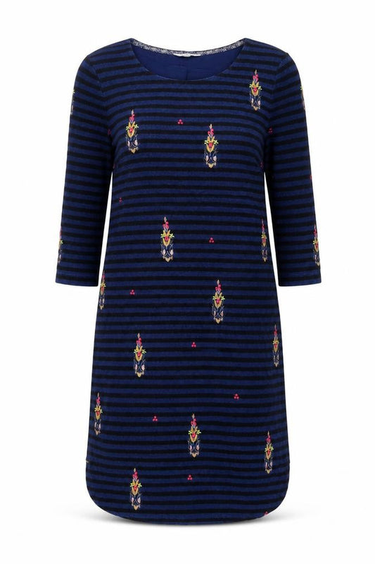 White Stuff Women’s Blue Embroidered Stripe Shift Dress Size 10
