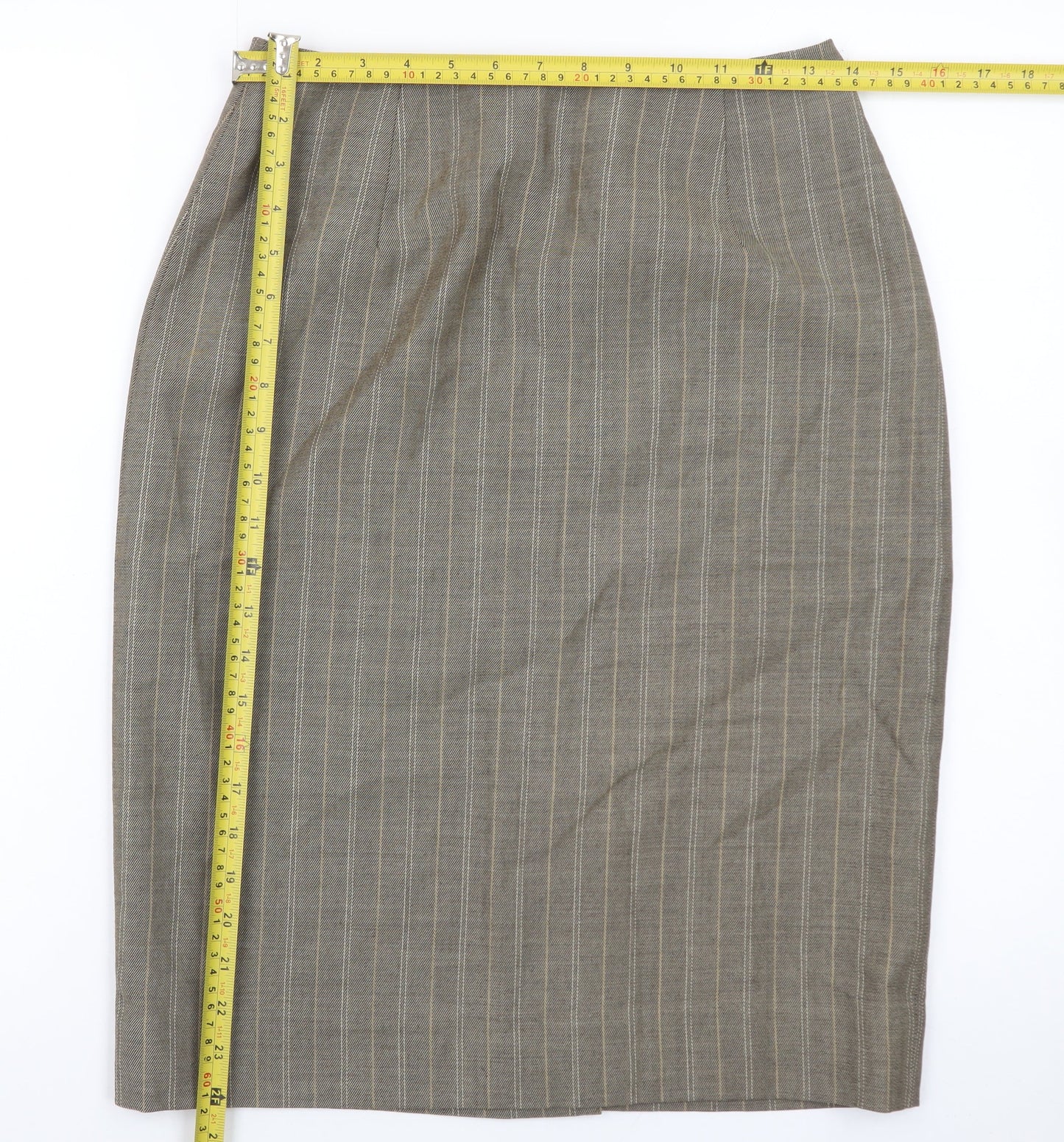 Viyella Women's Brown Striped Wool Pencil Skirt UK 8
