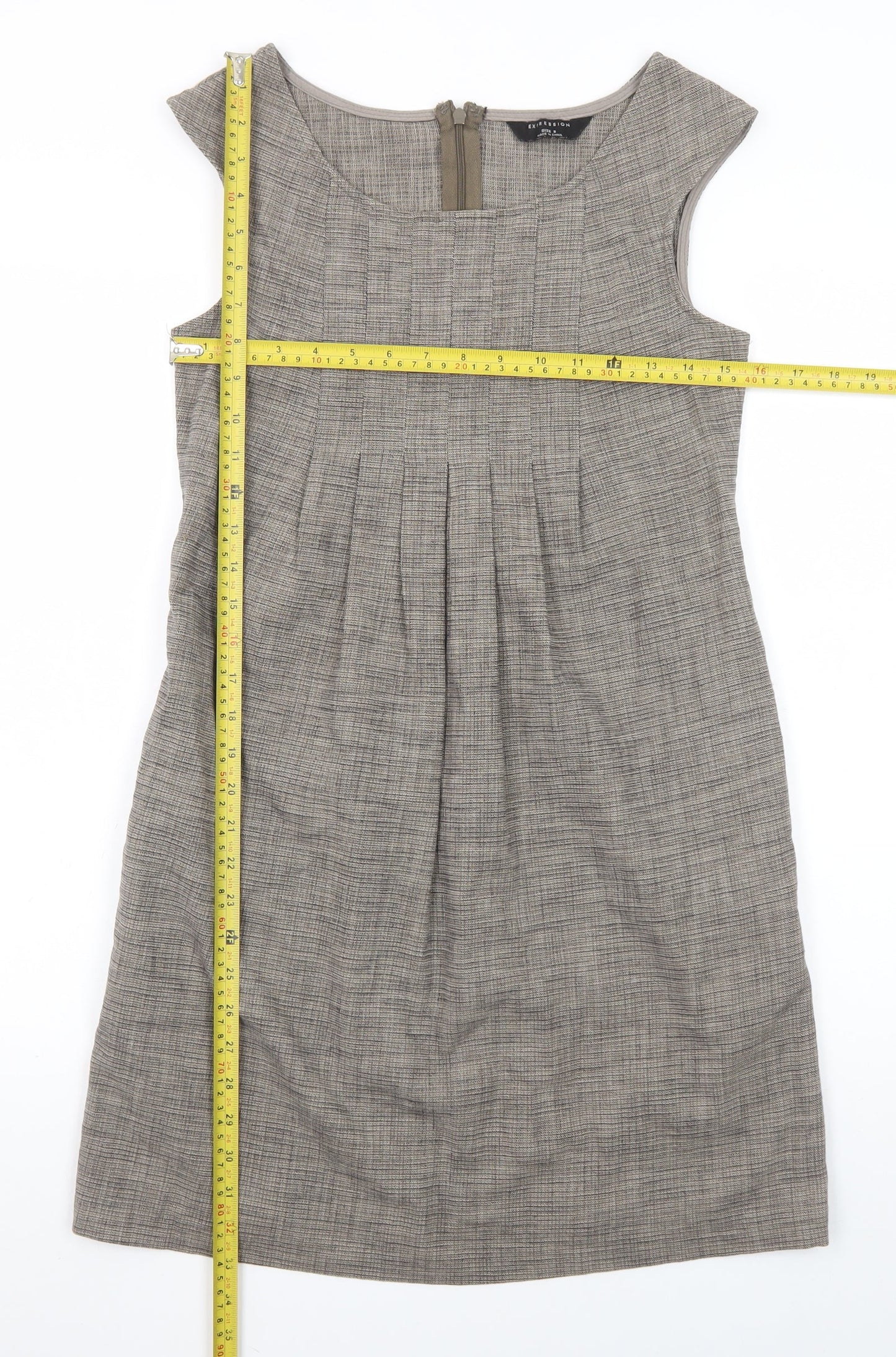 Expression Women Grey Check Sheath Work Dress Size 8 Sleeveless