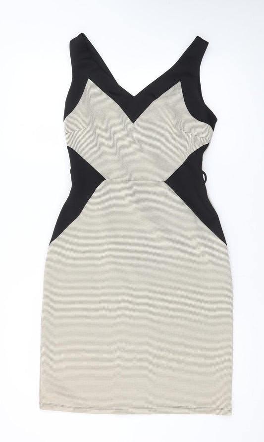 Dorothy Perkins Women Beige Black Bodycon Dress Size 10