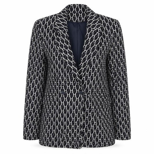 HUGO Women's Black White Logo Blazer Jacket Size 8 Classic Fit