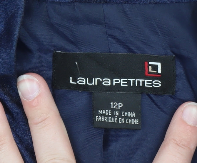 Laura Petites Women's Blue Cropped Silk Blazer Size 12 Petite