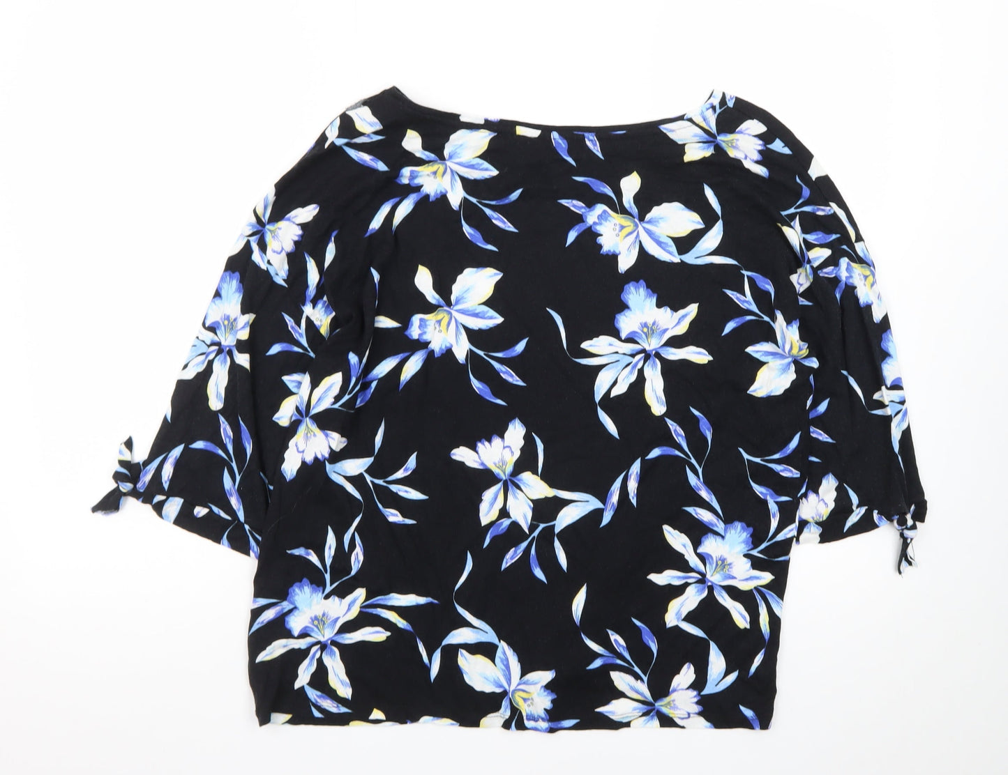 M&Co Womens Black Floral 3/4 Sleeve Tunic Blouse Size 14