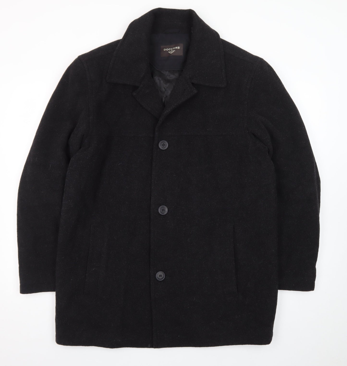 Dockers Men's Black Wool Blend Mid-Length Overcoat M