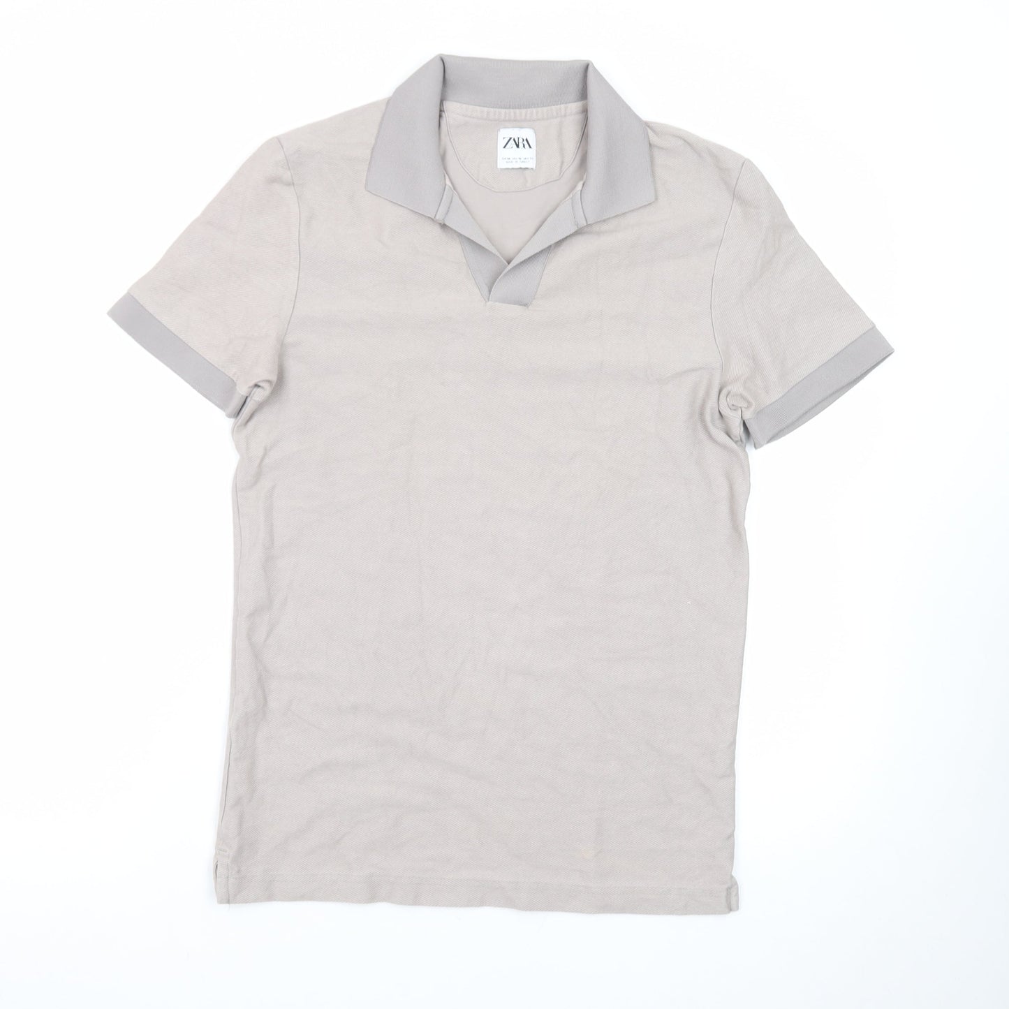 Zara Men's Beige Short Sleeve Cotton Polo Shirt Size M