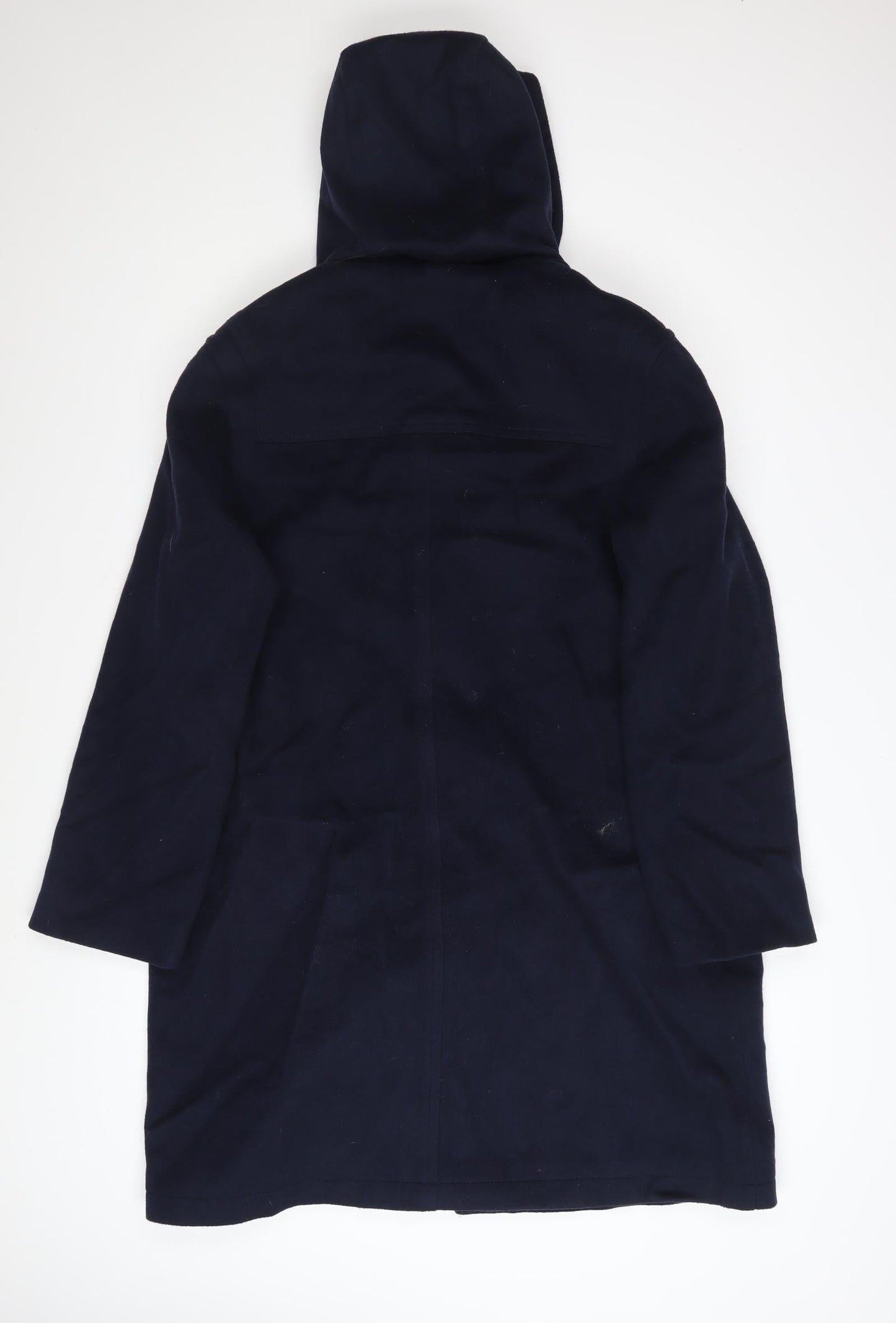Talbots Women's Navy Blue Wool Duffle Coat Size 12 Hooded Toggle Mid-Length
