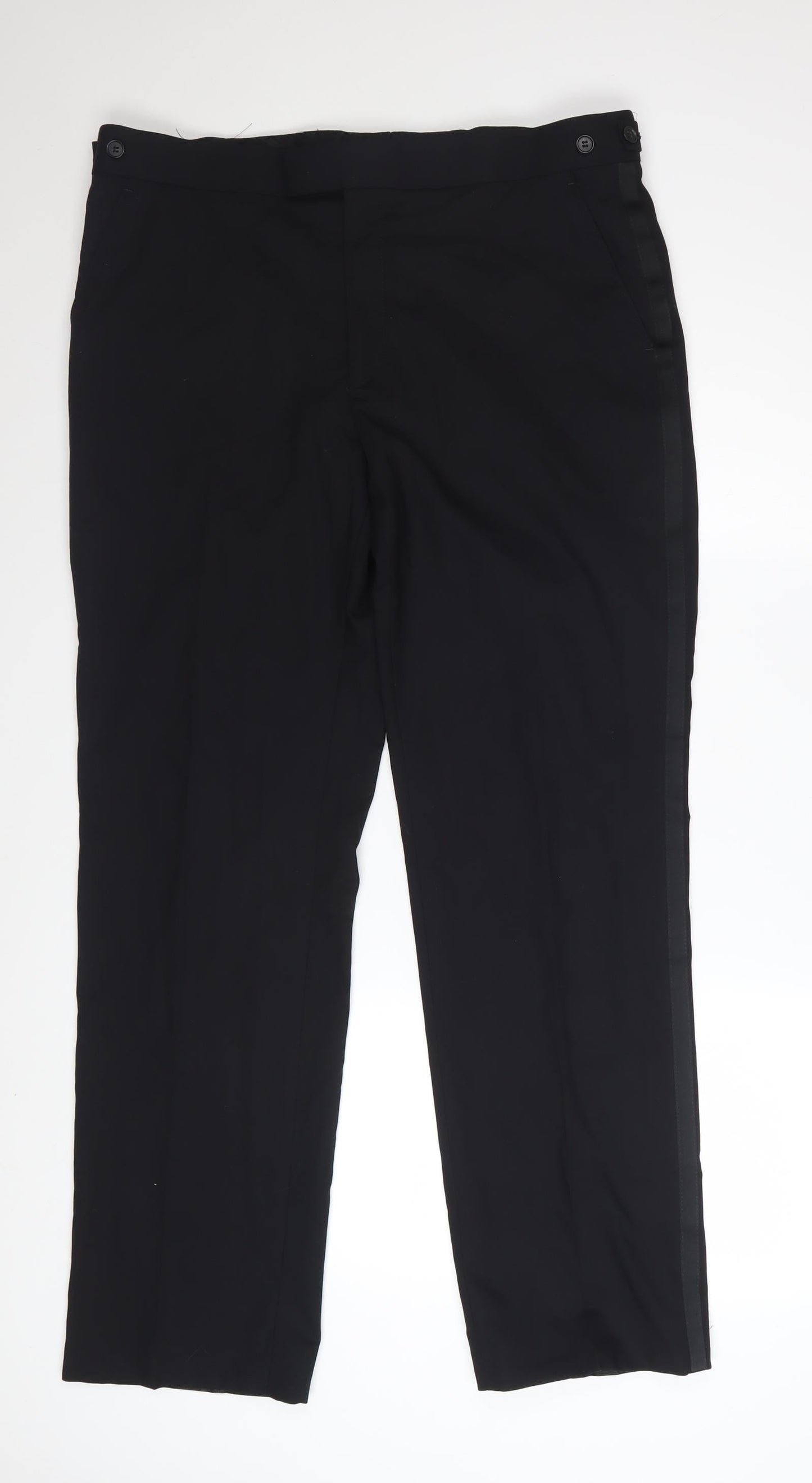 Jeff Banks Men's Black Regular Fit Wool Blend Dress Trousers 36in