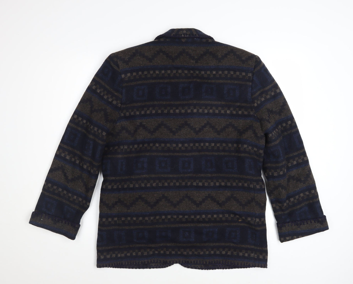 Cleo Petites Women's Navy Brown Wool Blend Aztec Blazer Size 10