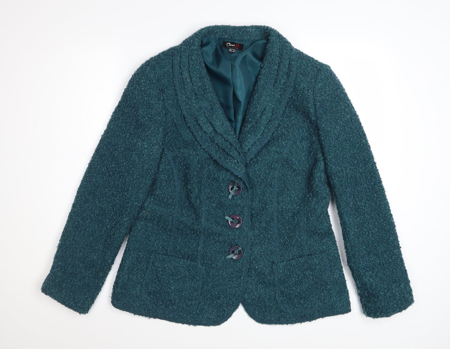 Oscar B Women Green Wool Blend Blazer Size 14 Classic Lined Jacket