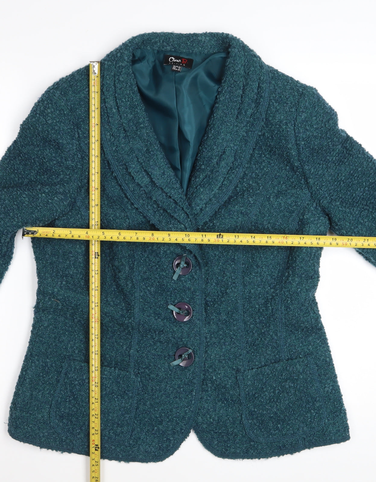 Oscar B Women Green Wool Blend Blazer Size 14 Classic Lined Jacket