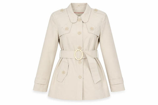 De la Crème Women’s Beige Trench Coat Size 14 Belted Mid-Length