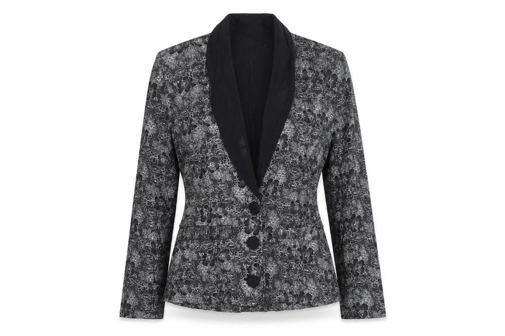 California Concepts Women's Grey Floral Jacquard Shawl Lapel Blazer Size L
