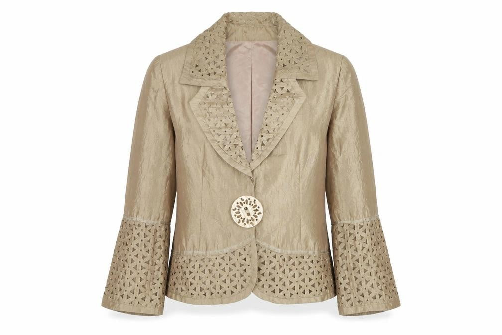 Sonia K. Women Beige Blazer Jacket Size 12 Lace Detail Silk Blend