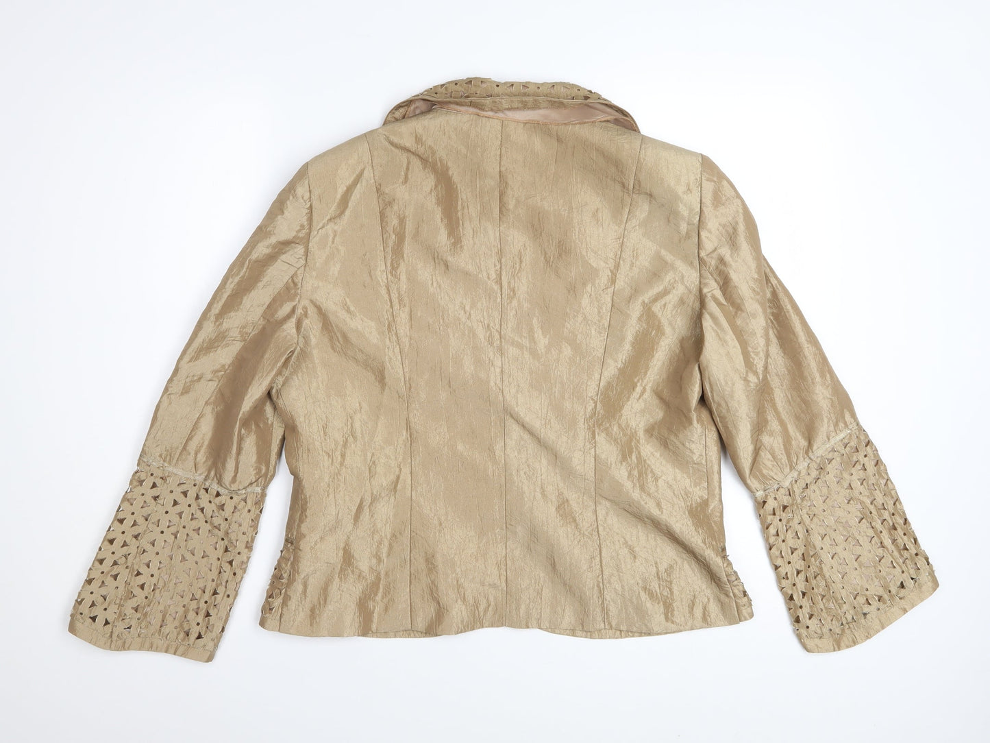 Sonia K. Women Beige Blazer Jacket Size 12 Lace Detail Silk Blend
