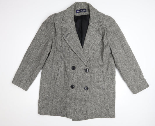 Herman Kay Women's Grey Wool Blend Herringbone Pea Coat Size 10