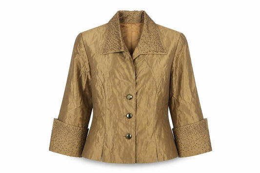 JS Collections Petite Women’s Brown Beaded 3/4 Sleeve Blazer UK 12