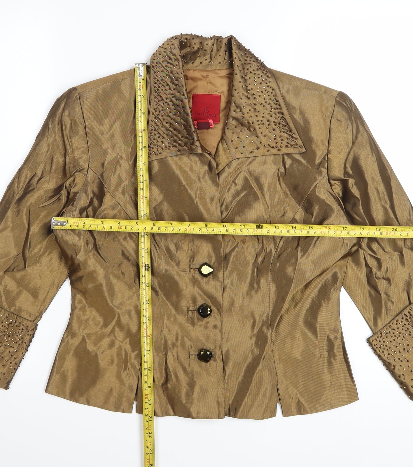 JS Collections Petite Women’s Brown Beaded 3/4 Sleeve Blazer UK 12